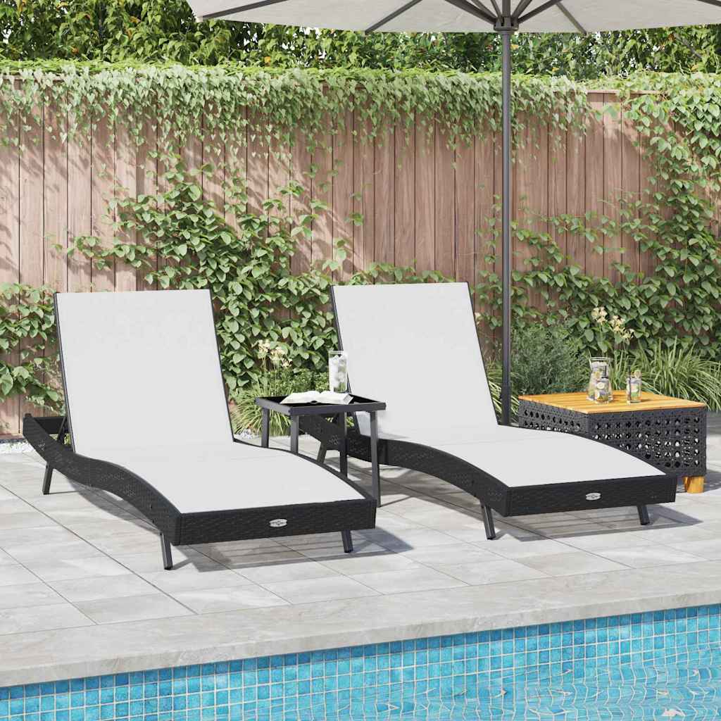Sun Loungers 3 pcs Black and White 40 x 40 x 40.5 cm